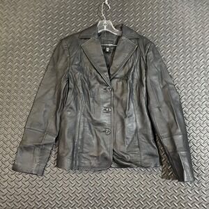 East 5th Women's Small Black Genuine Leather Blazer Jacket 3 Button Lined
